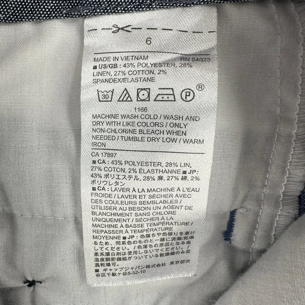 Banana Republic Size 6 Avery Tie Waist Herringbone Trousers Blue  Linen Blend